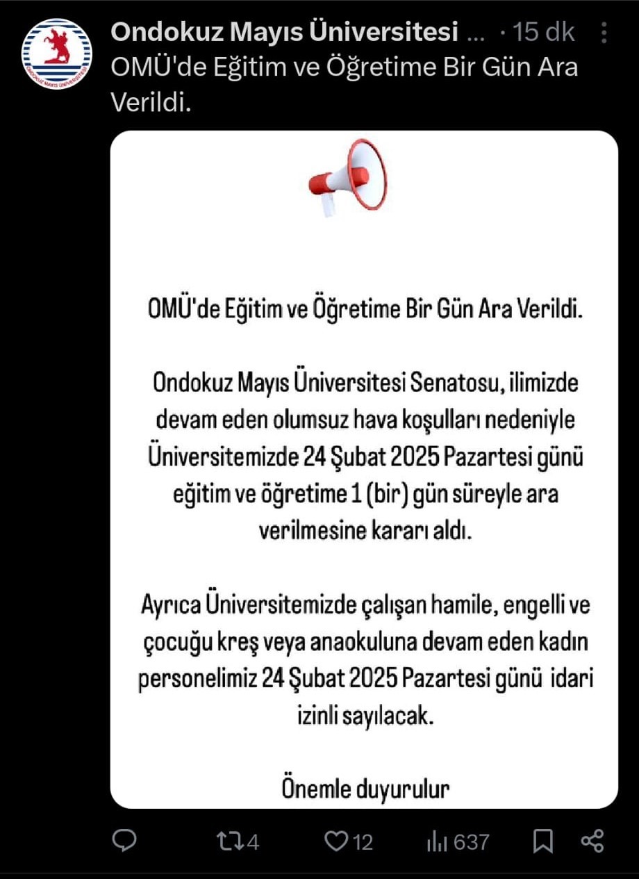 OM&Uuml;&rsquo;de eğitim ve &ouml;ğretime kar engeli
