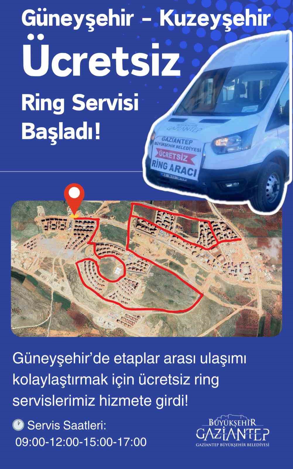 Gaziantep B&uuml;y&uuml;kşehir, G&uuml;neyşehir ve Kuzeyşehir&rsquo;de etaplar arası ring seferi oluşturdu
