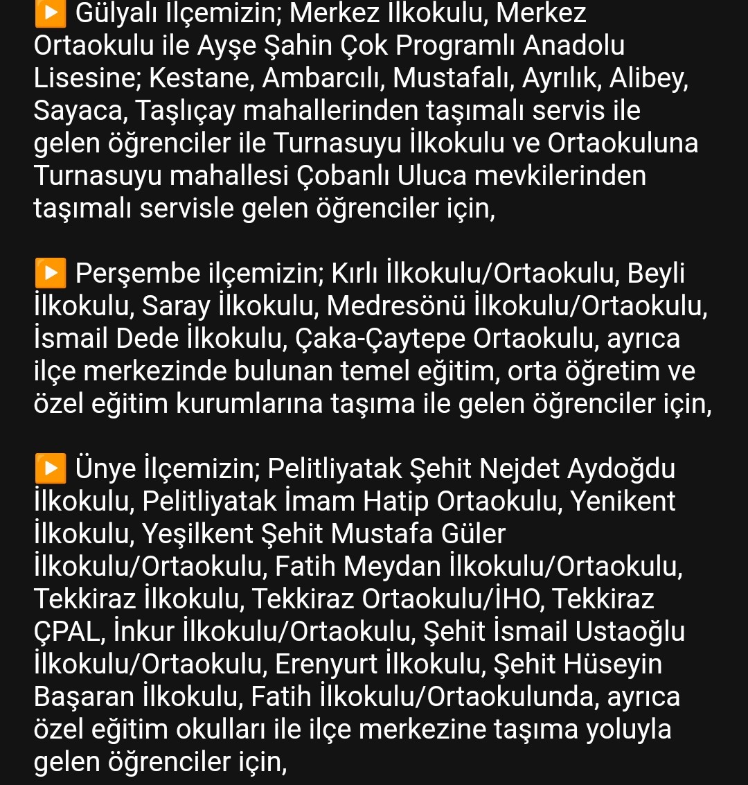 Ordu&rsquo;da okullara kar tatili
