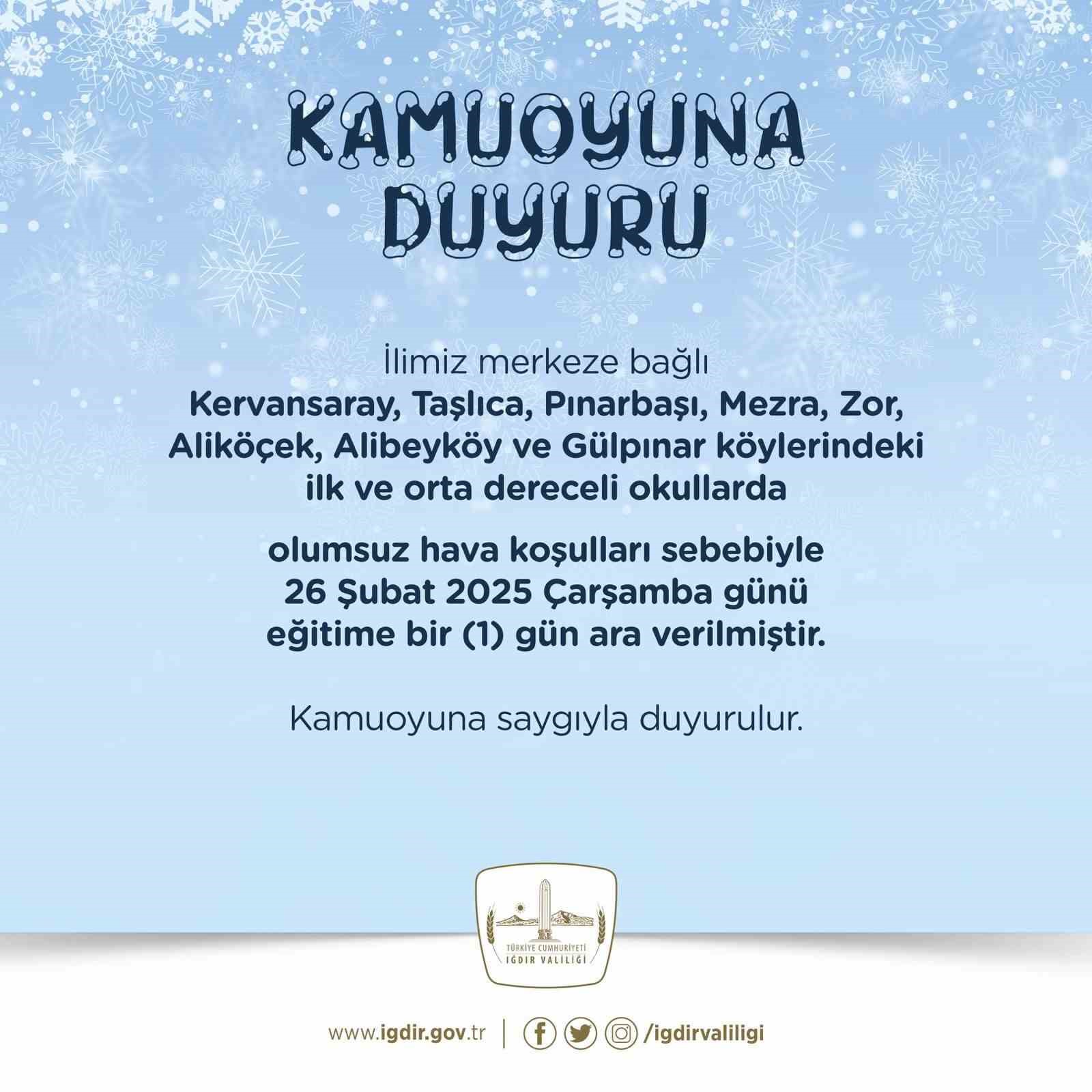 Iğdır’daki bazı okullarda eğitime kar engeli