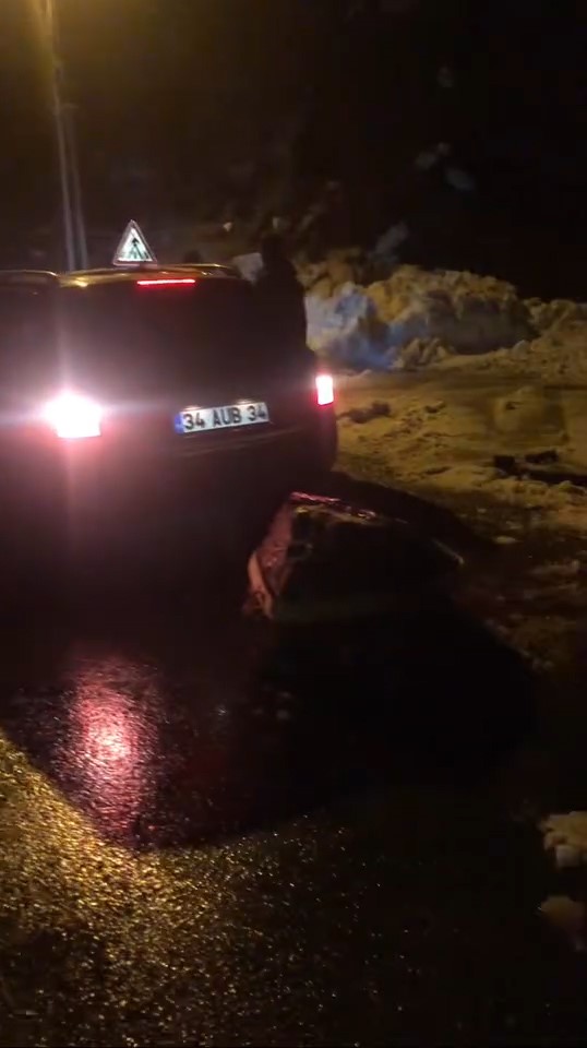 Karayolunu kapatan kayayı aracıyla &ccedil;ekerek yolu trafiğe a&ccedil;tı
