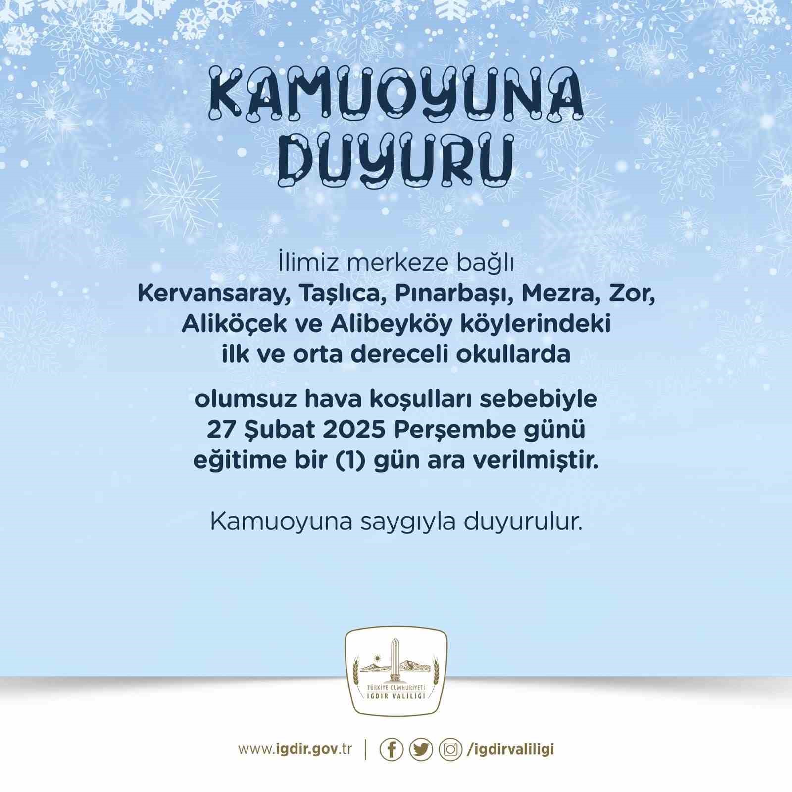 Iğdır’daki bazı köylerde eğitime kar engeli