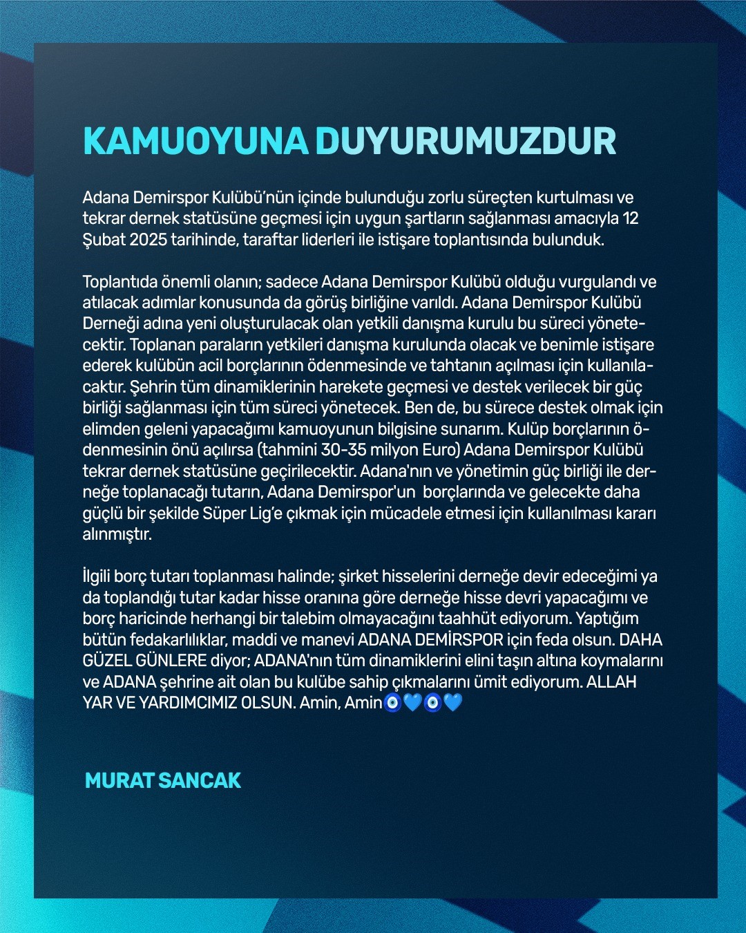 Adana Demirspor için destek çağrısı yapıldı
