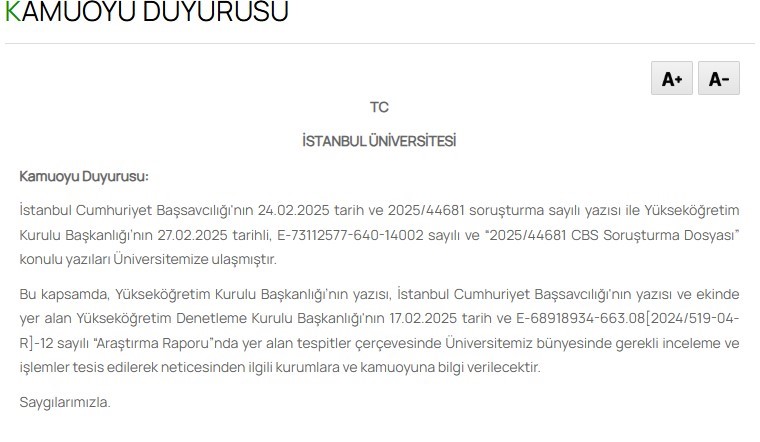 İstanbul Üniversitesi’nden &quot;sahte diploma&quot; açıklaması: &quot;İnceleme ve işlemler tesis edilerek bilgi verilecektir&quot;