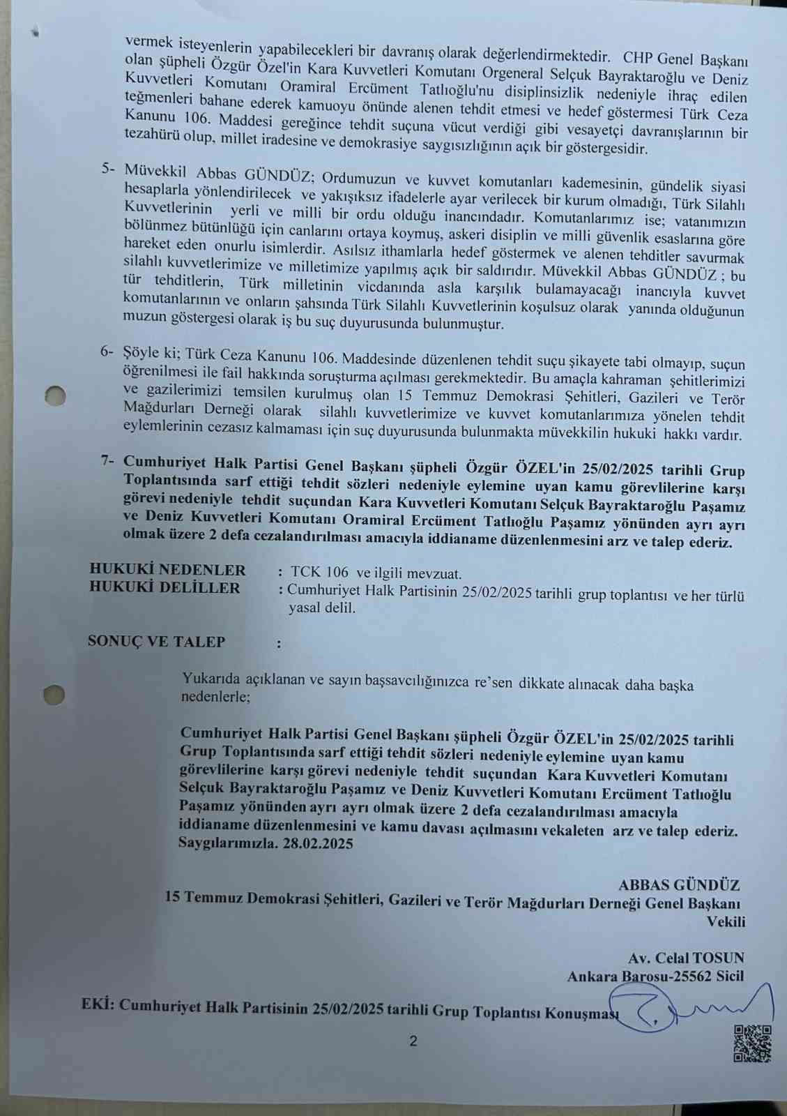 Şehit ve gazi ailelerinden CHP Genel Başkanı &Ouml;zel hakkında su&ccedil; duyurusu
