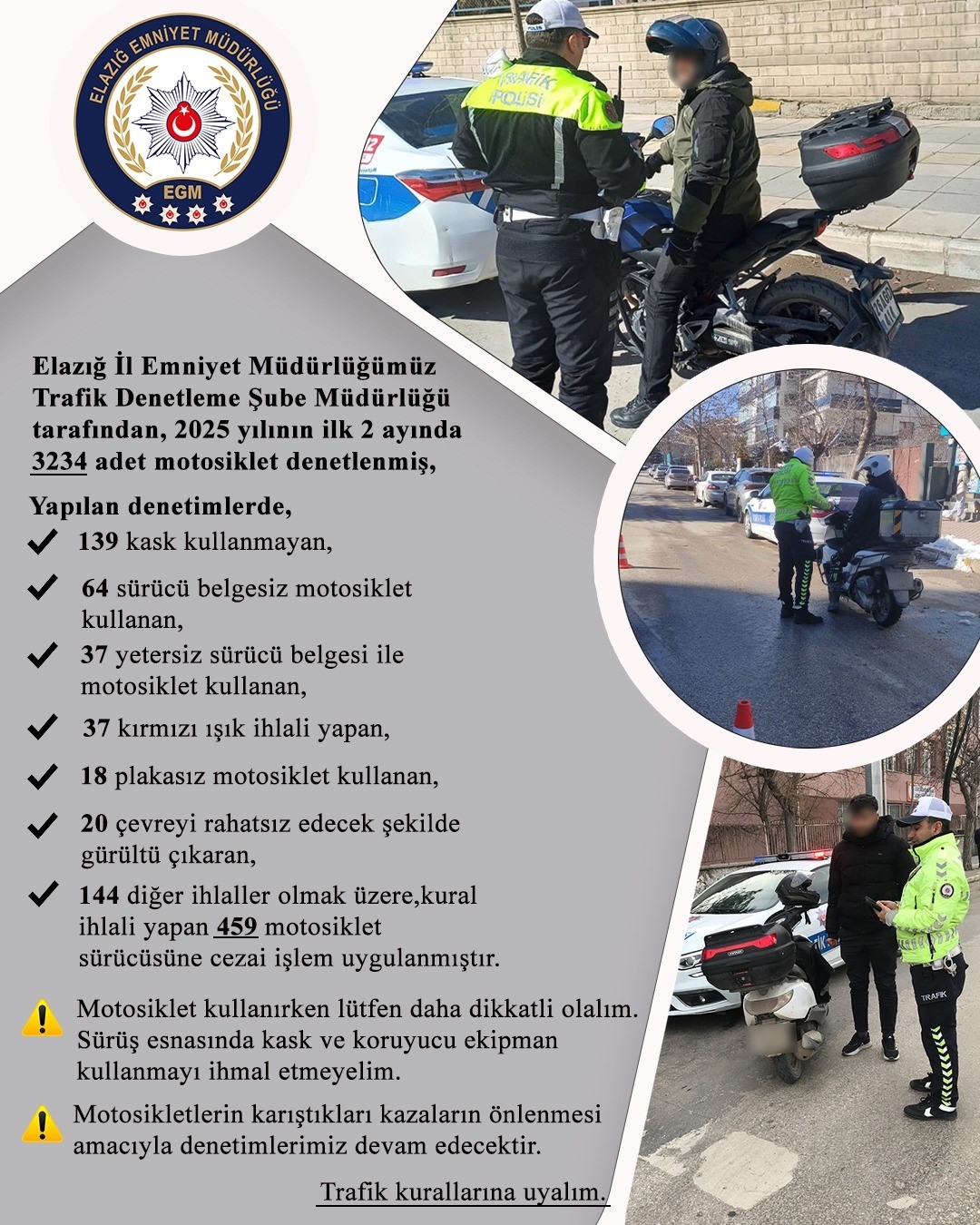Elazığ’da motosikletler denetlendi