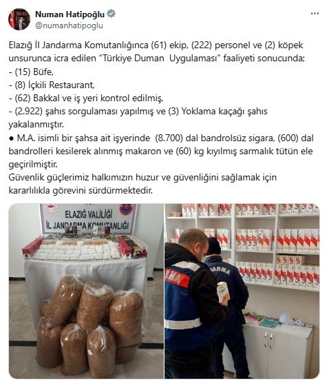Elazığ’da "Türkiye Duman Uygulaması" denetimleri

