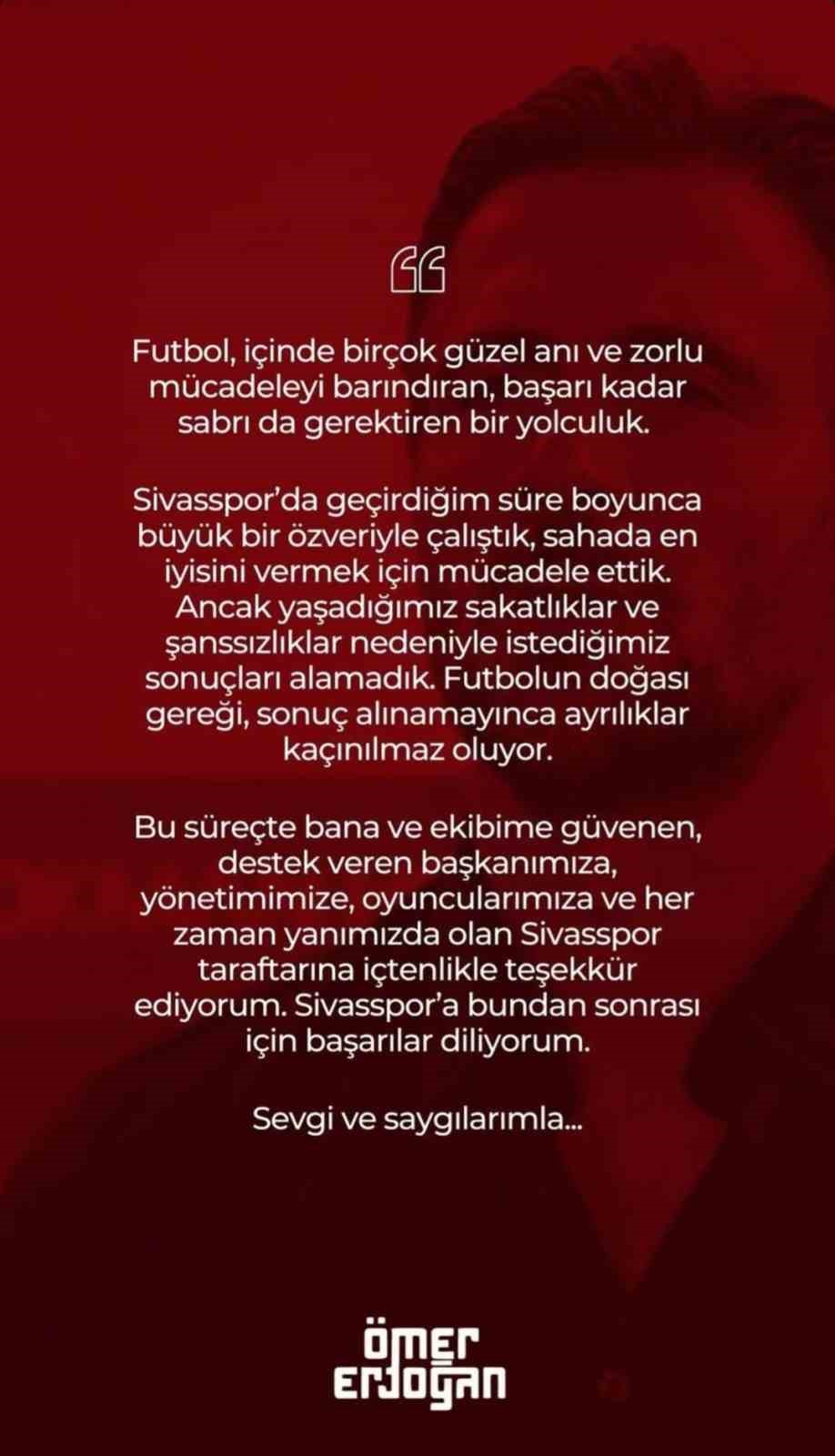 &Ouml;mer Erdoğan, Sivasspor&rsquo;a veda etti
