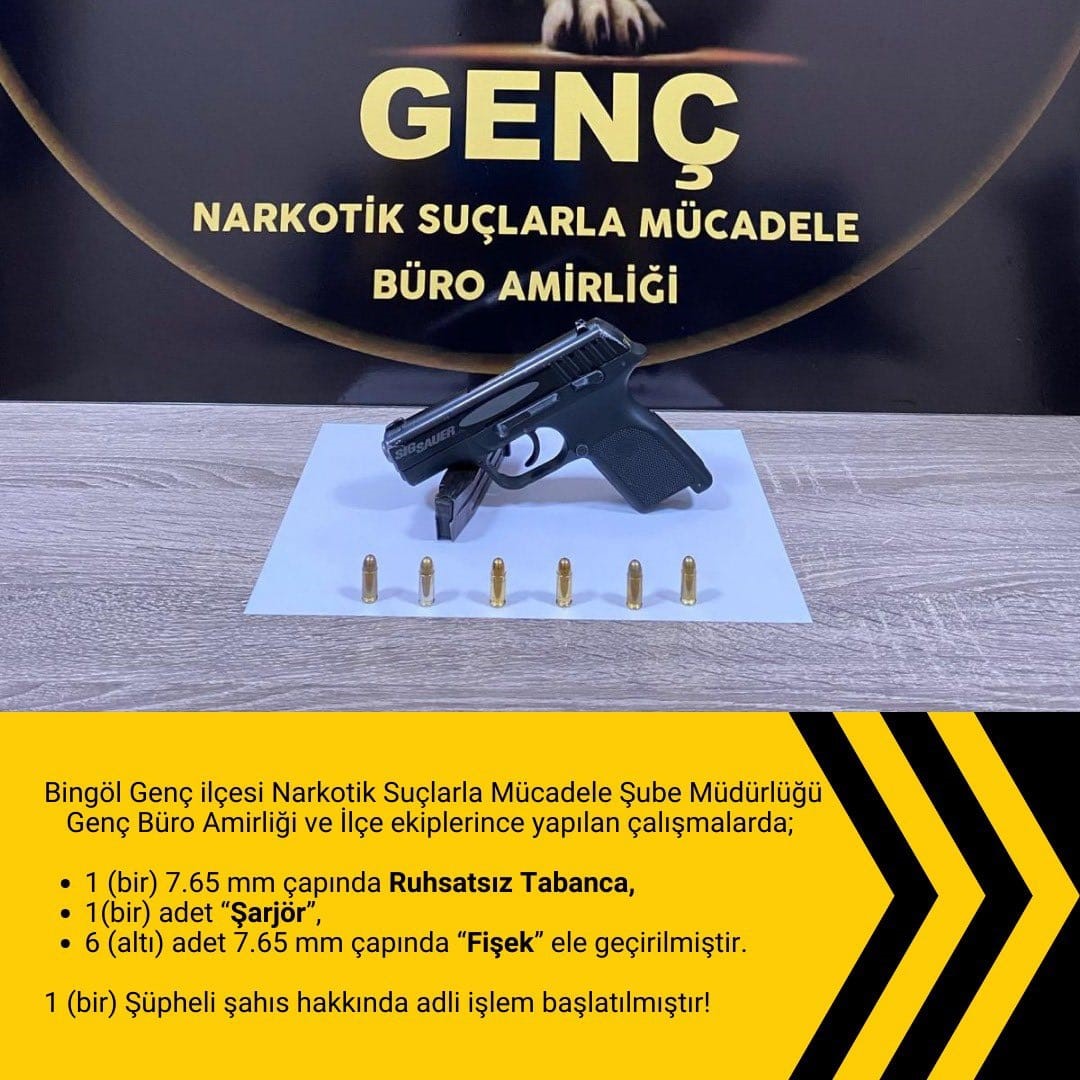 Bingöl’de ruhsatsız tabanca ele geçirildi