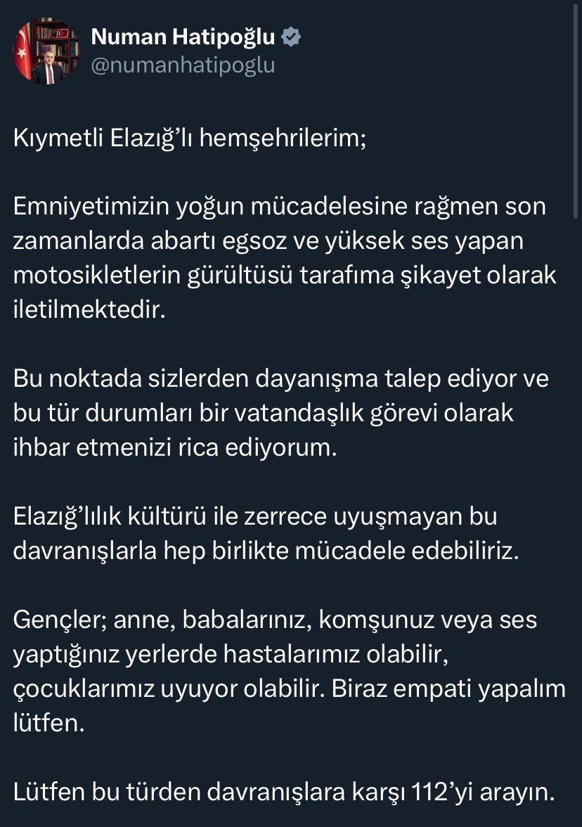 Elazığ Valisi Hatipoğlu’ndan vatandaşlara çağrı