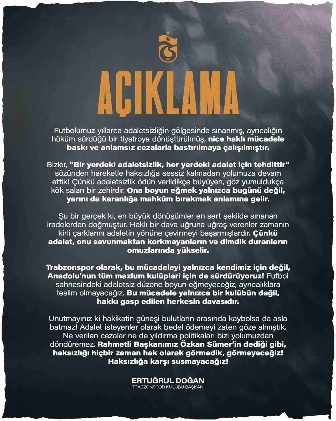 Ertuğrul Doğan: "Bu m&uuml;cadele yalnızca bir kul&uuml;b&uuml;n değil, hakkı gasp edilen herkesin davasıdır"
