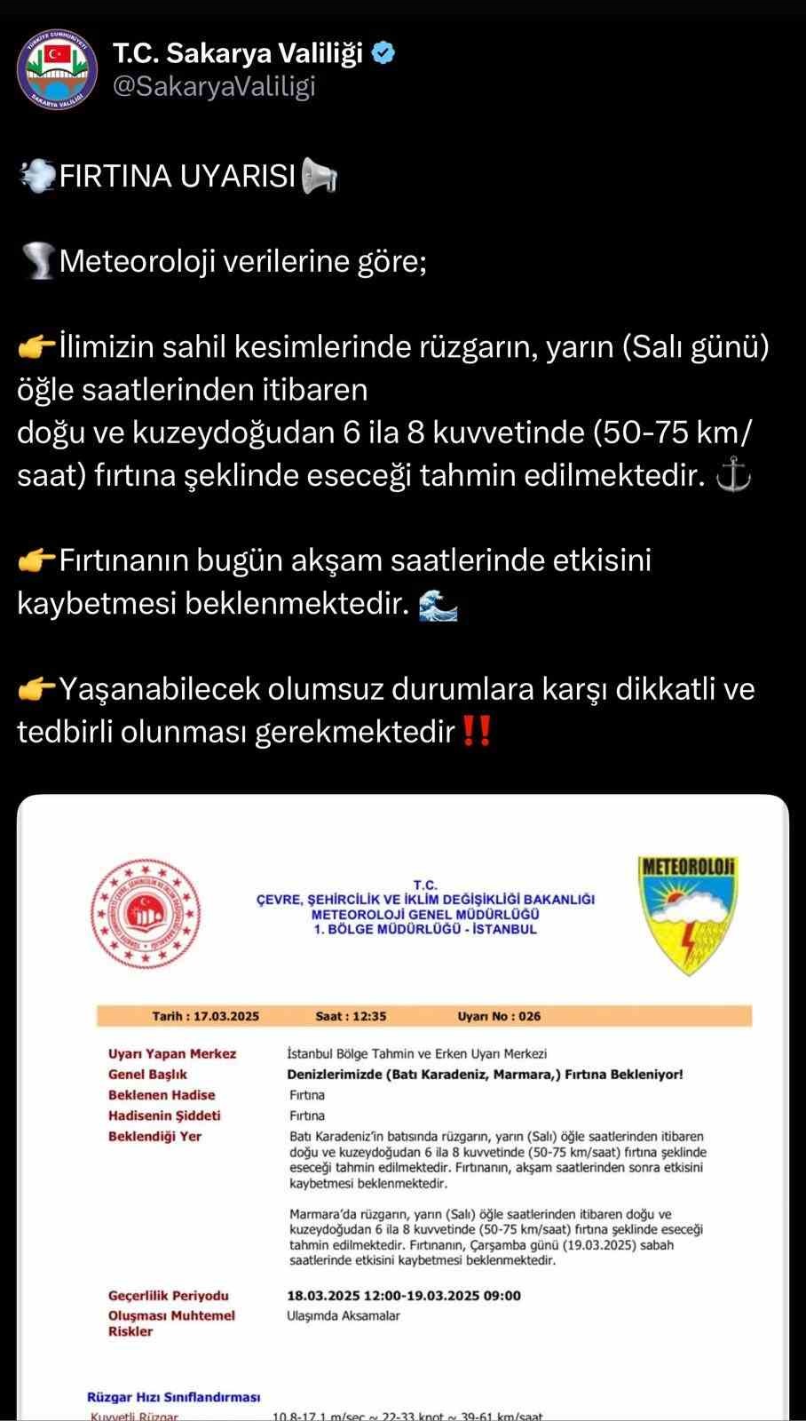 Valilik Sakarya’nın sahil kesimleri için uyardı