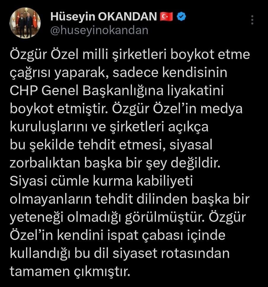 AK Parti Kayseri İl Başkanı Okandan’dan Özel’e "boykot" tepkisi