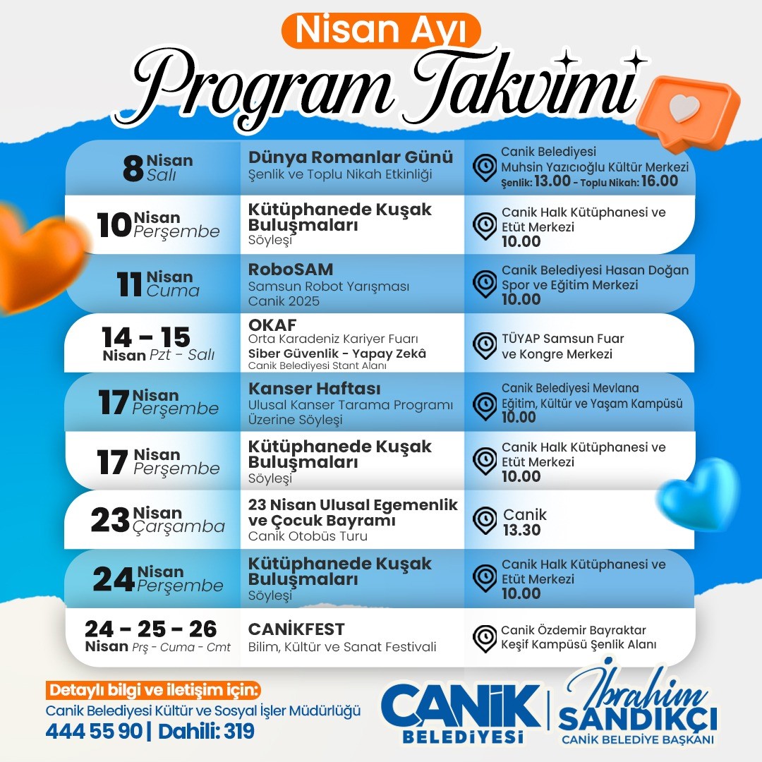 Canik&rsquo;te Nisan ayı etkinlikleri
