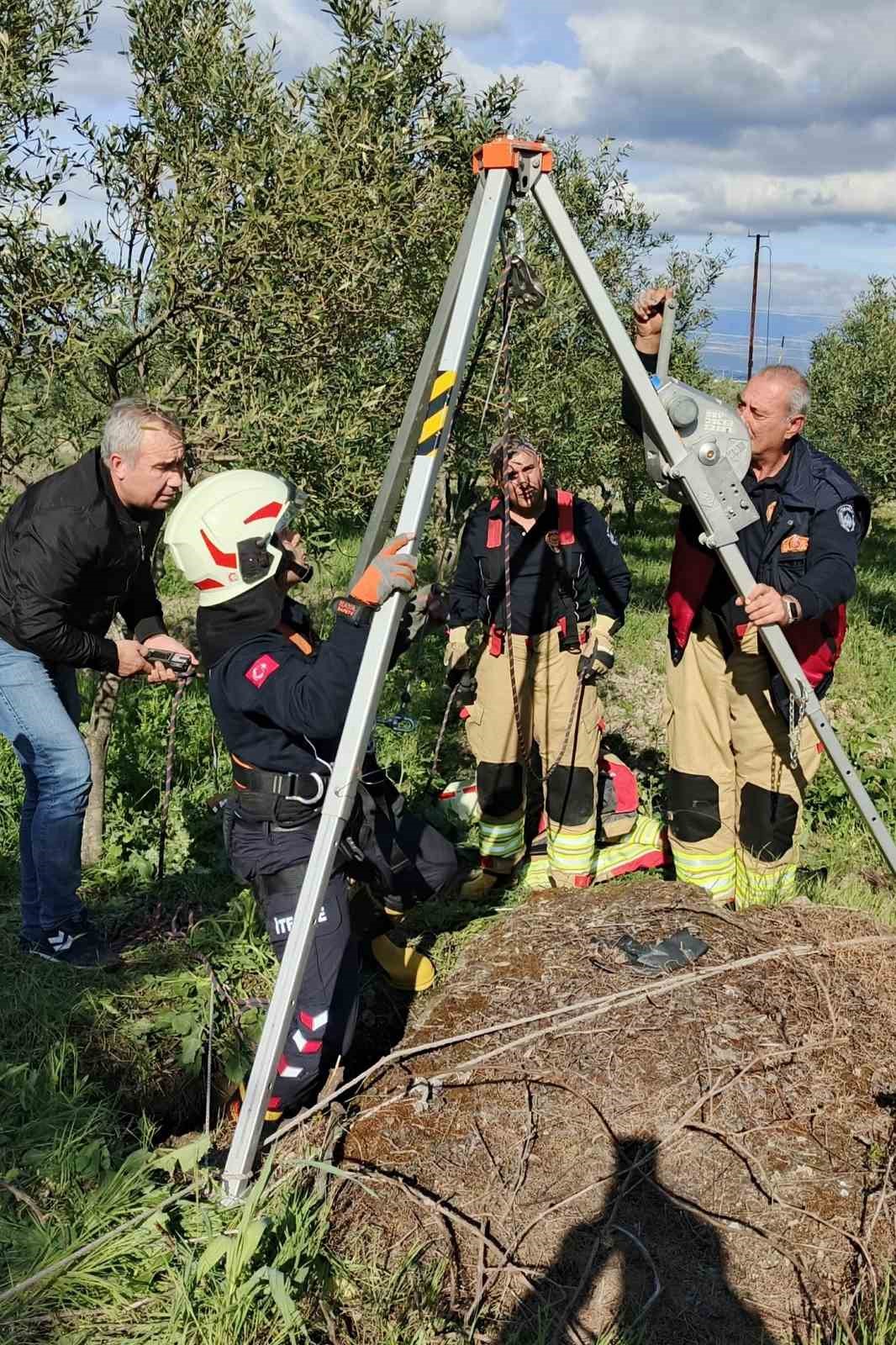 Kuyuya d&uuml;şen koyunu itfaiye kurtardı
