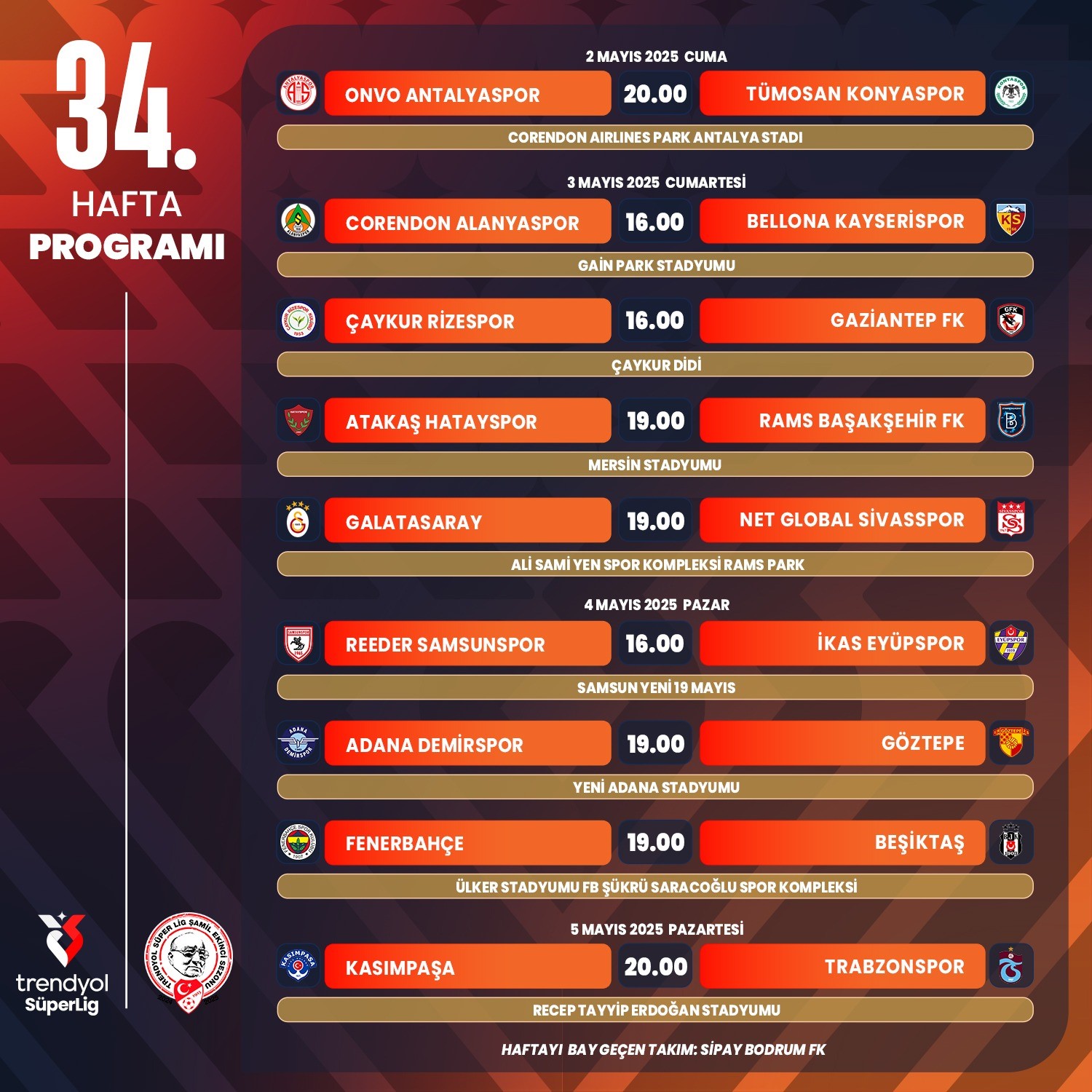 Trendyol Süper Lig’de 32, 33 ve 34. haftaların programı açıklandı
