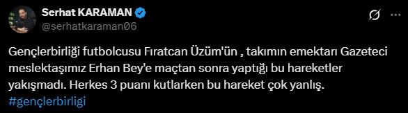 Gençlerbirliği oyuncusu Fıratcan Üzüm’den saygısız davranış
