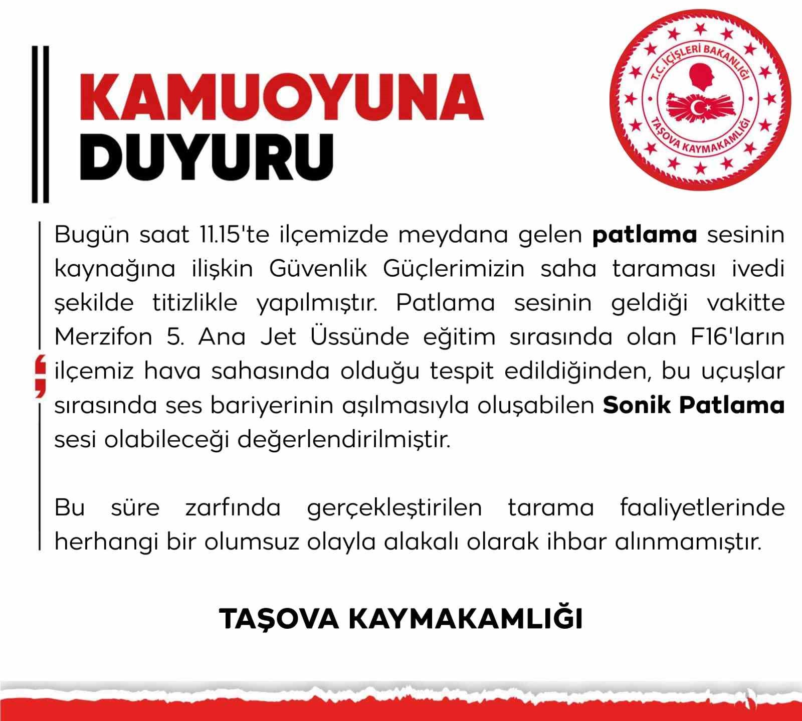 Taşova’da duyulan patlama sesi korkuttu