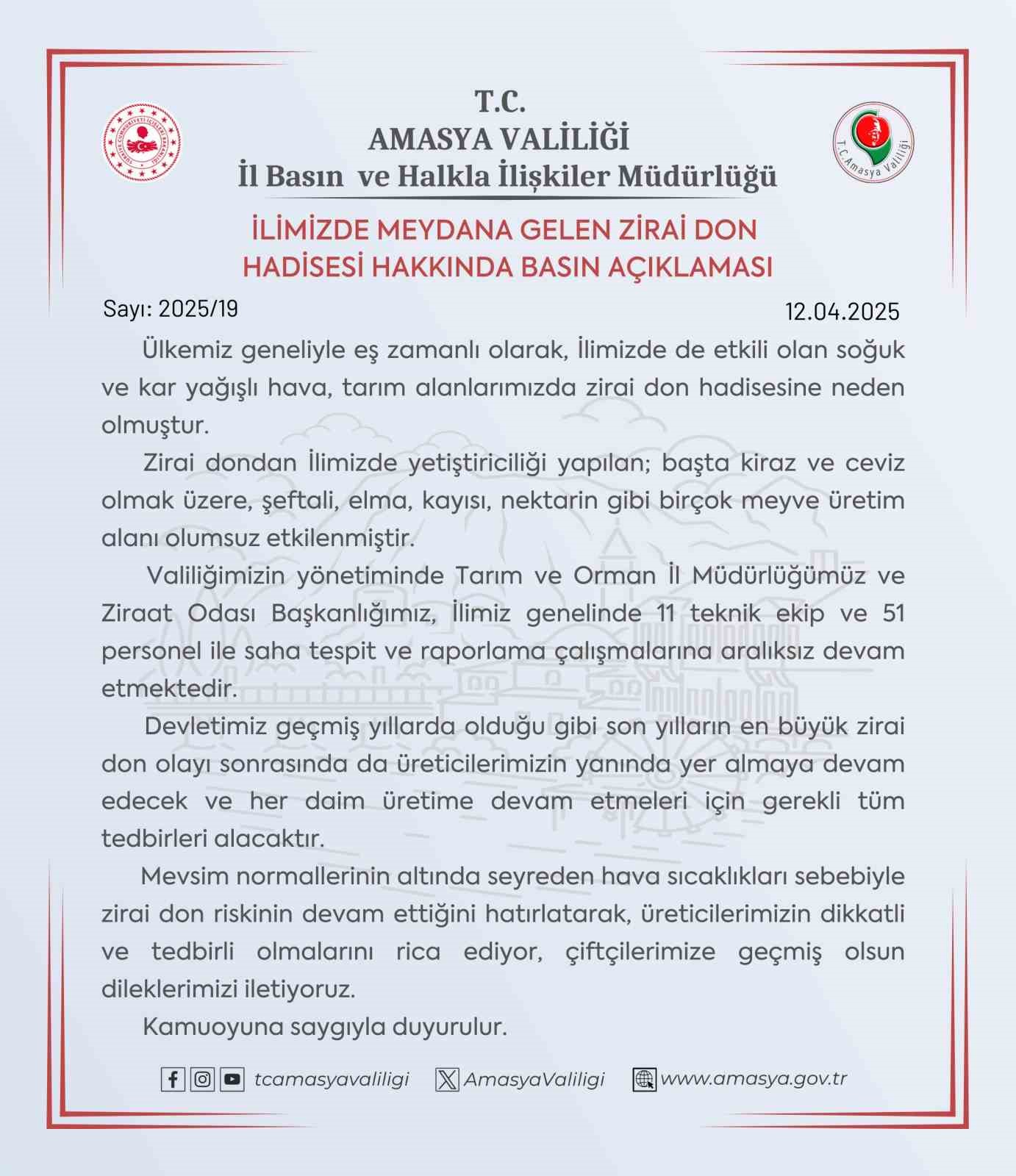 Amasya Nisan’da kara kışı yaşadı: ekipler bahçelerde zarar tespit çalışması başlattı