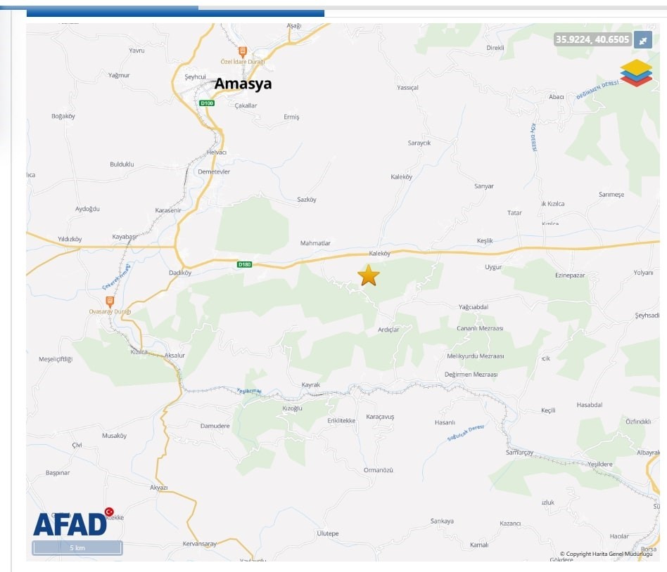 Amasya’da 3.2 büyüklüğünde deprem