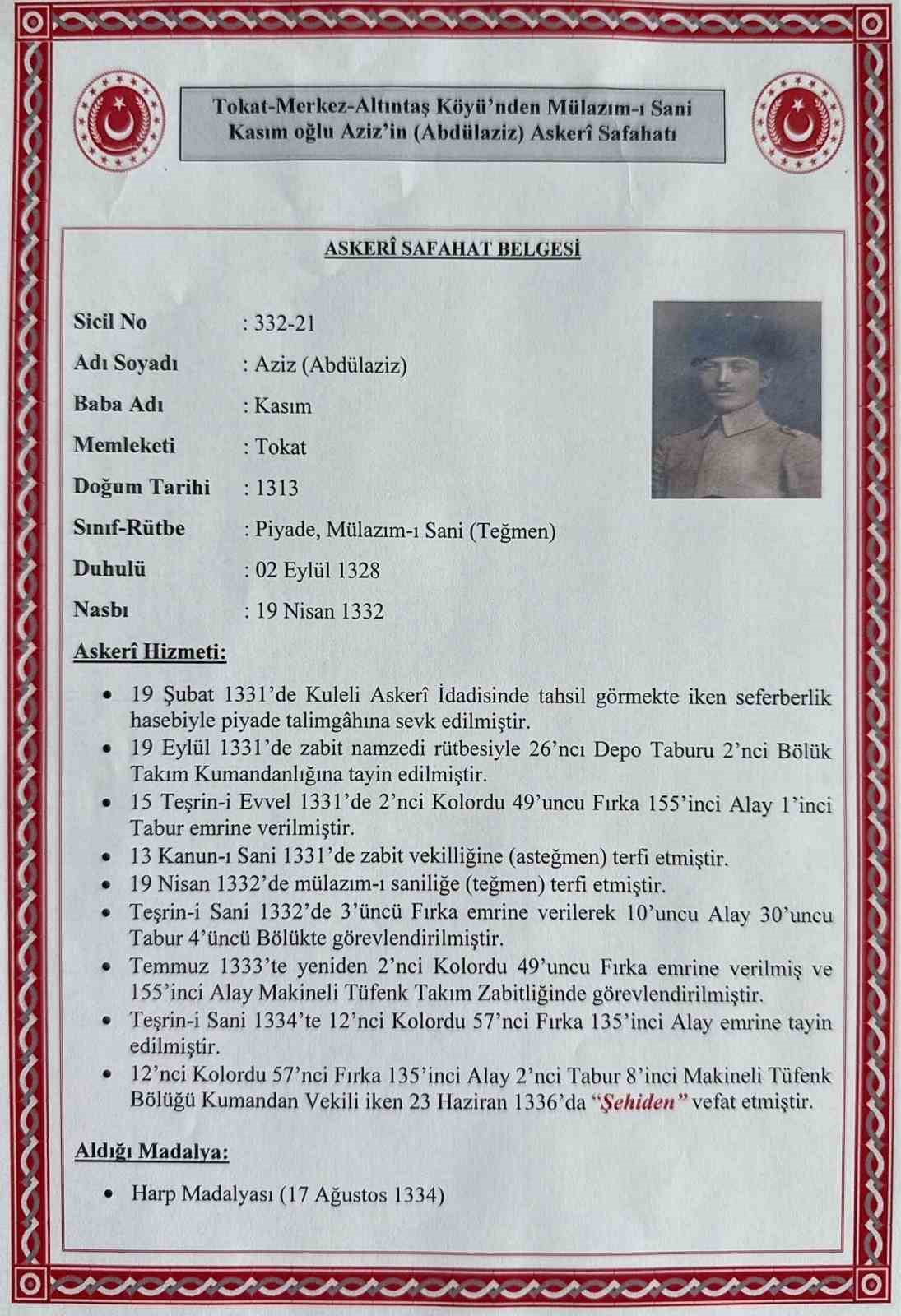 Teğmen Aziz Bulut&rsquo;un şehadet belgesi Milletvekili olan torununa teslim edildi
