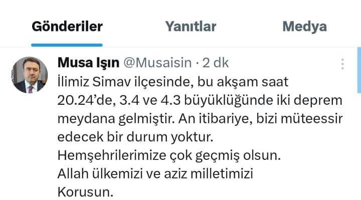 Kütahya’da 4,3 büyüklüğünde deprem