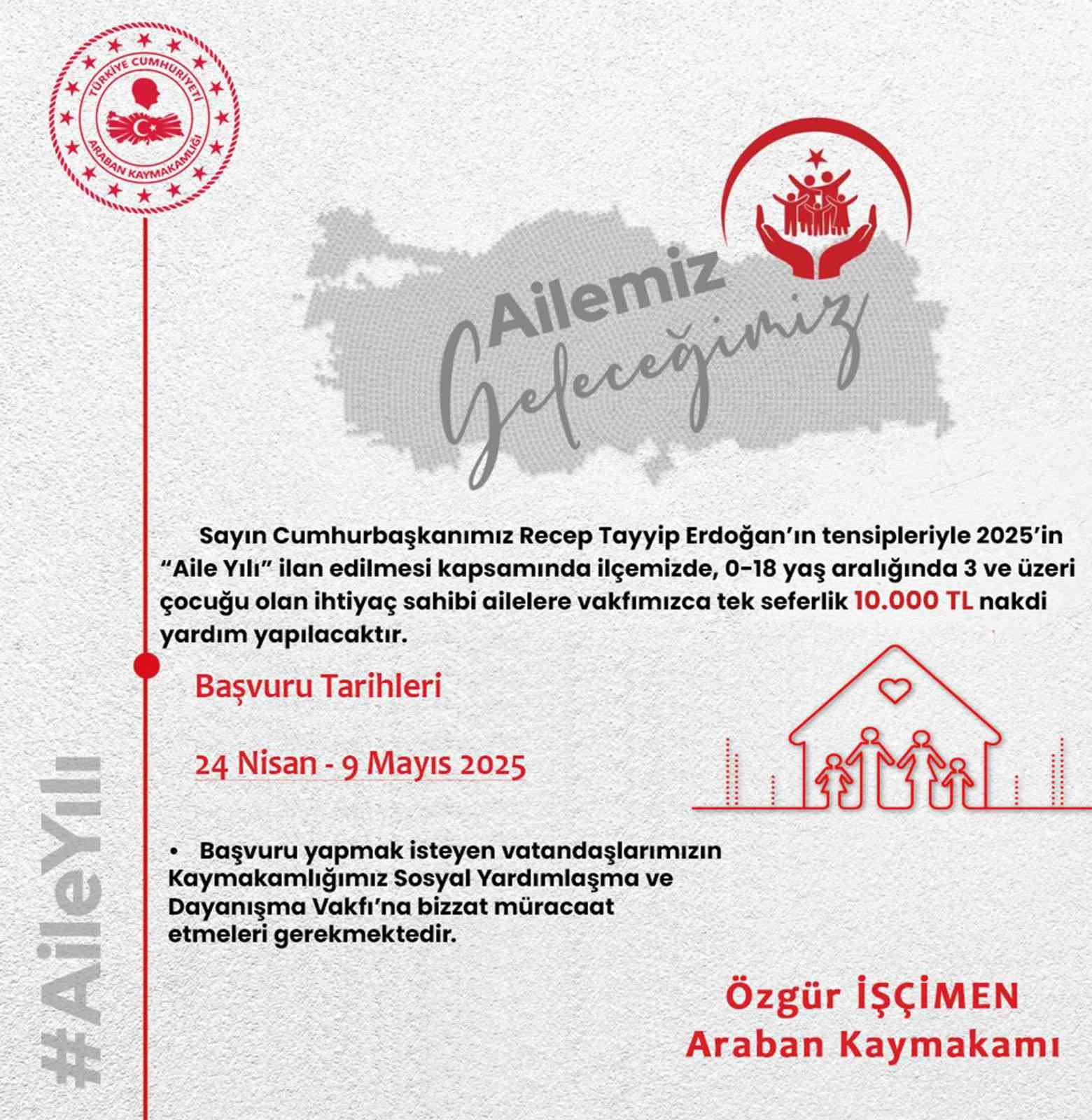 Araban’da ihtiyaç sahibi ailelere 10 bin TL nakdi yardım yapılacak