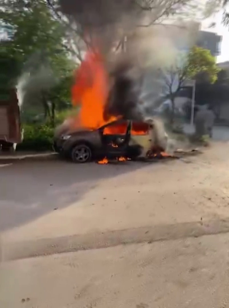 Park halindeki otomobil alev topuna döndü