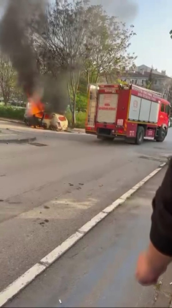 Park halindeki otomobil alev topuna döndü
