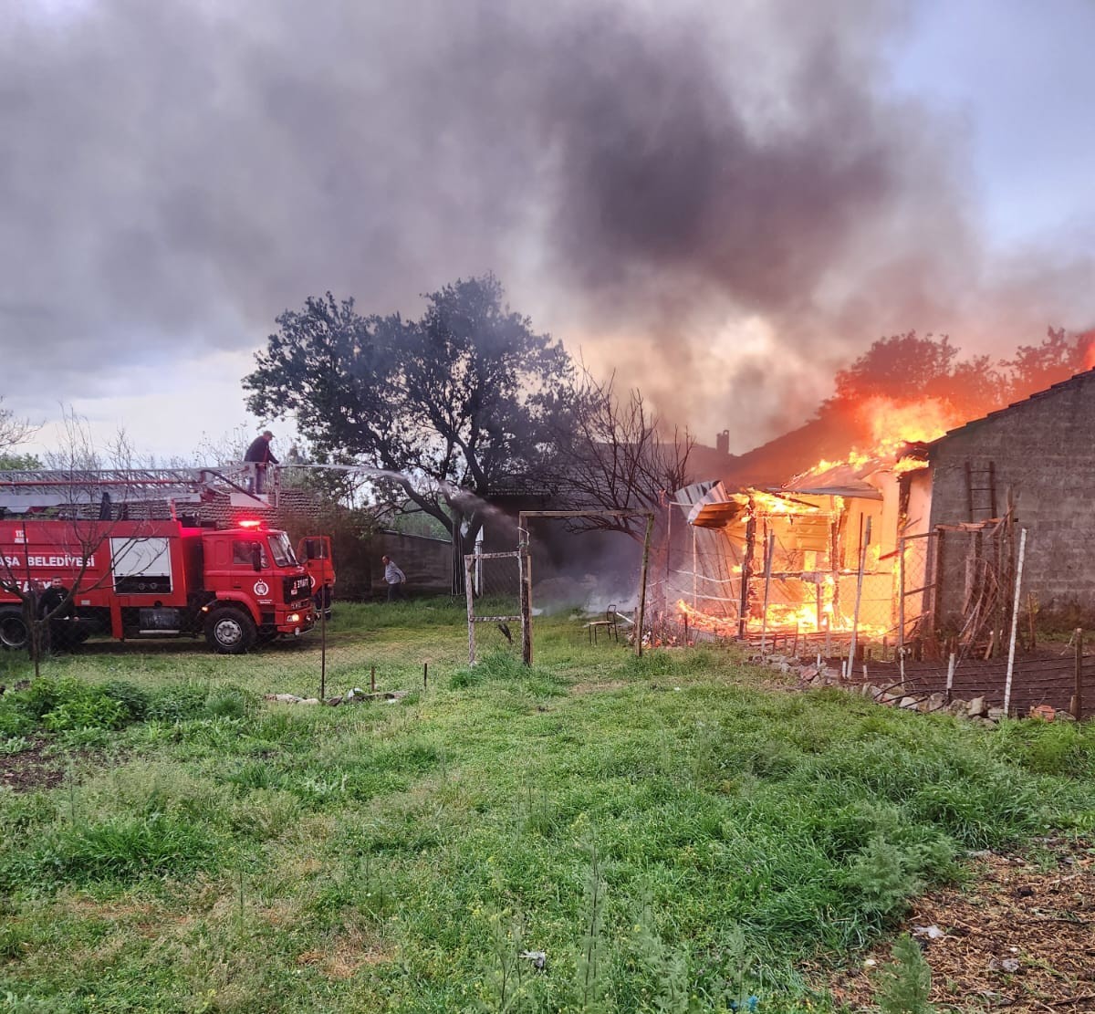 Edirne’de arı kovanlarının bulunduğu depo alev alev yandı