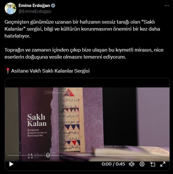 Emine Erdoğan "Saklı Kalanlar" sergisine ilişkin paylaşım yaptı
