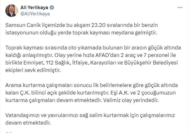İçişleri Bakanı Yerlikaya: "Anne kurtarıldı, eşi ve 2 çocuğu göçük altında"
