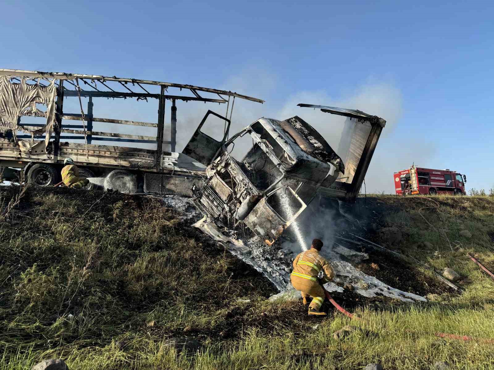 Şırnak’ta seyir halindeki tır alevlere teslim oldu