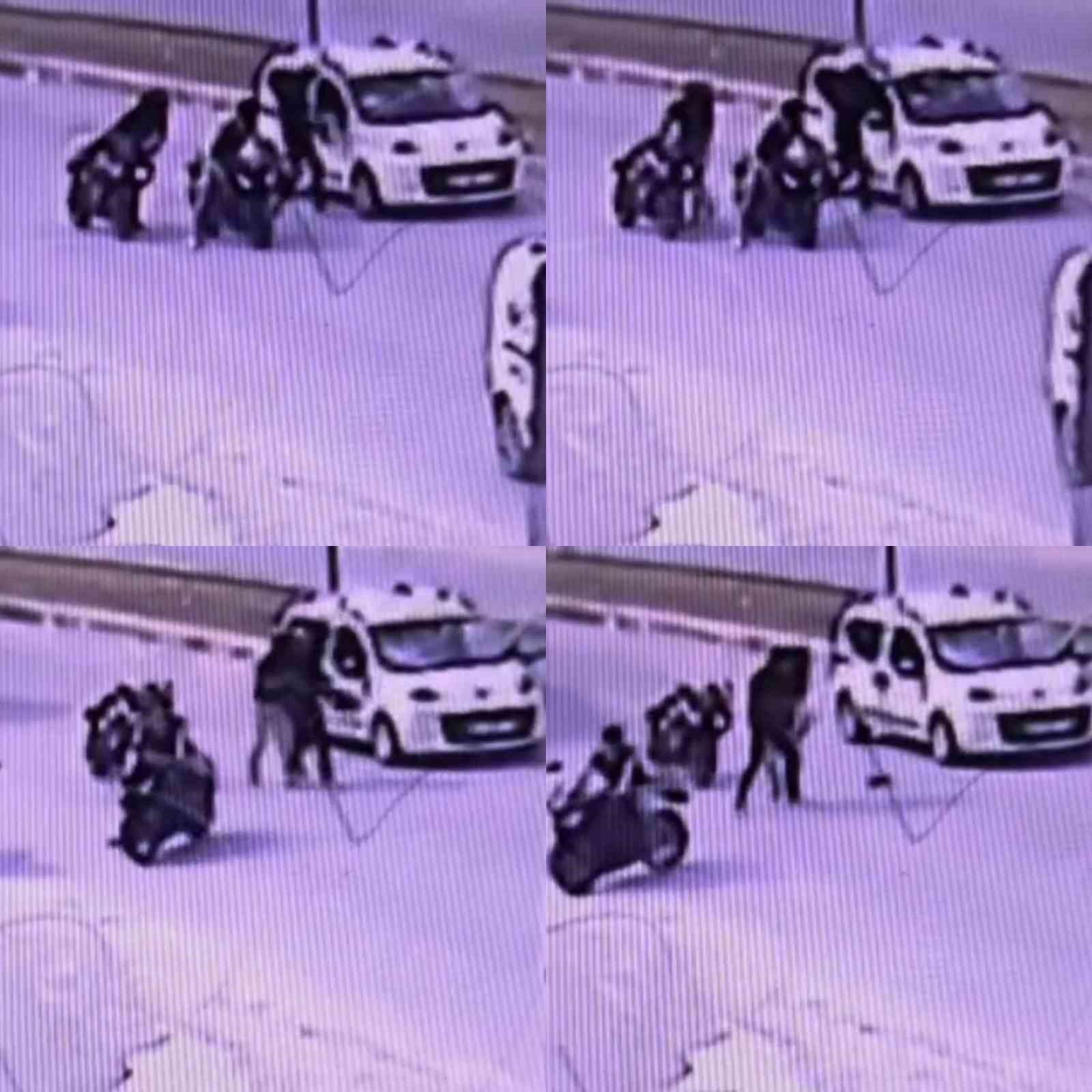 Kaskla tartıştığı sürücünün aracına zarar verdi: O anlar kamerada