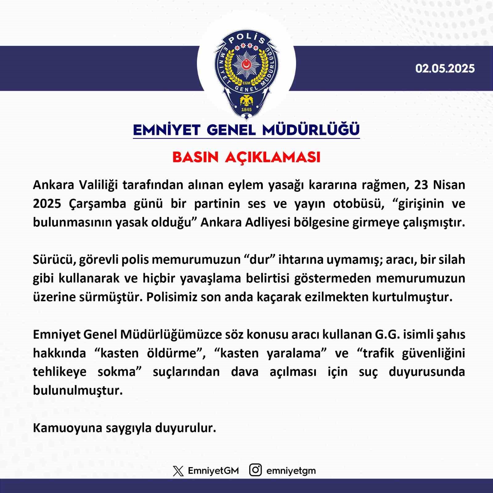 Bakan Yerlikaya: "Görevini yapan kadın polisimize araçla saldırmak sadece bir polise değil; devletimize, huzur ve güvenliğimize ve kamu düzenine yapılmış bir tehdittir"
