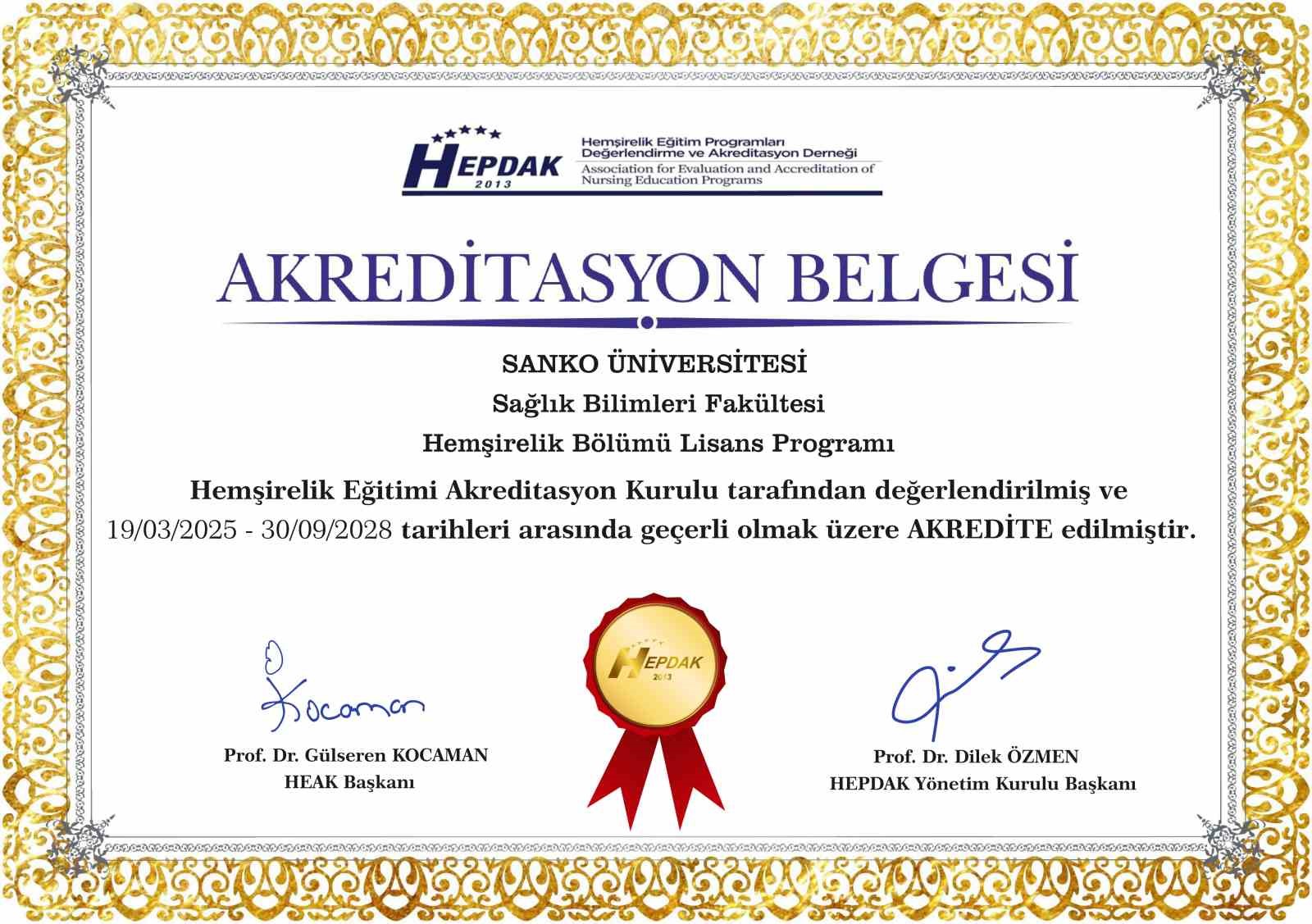 SANKO Üniversitesi hemşirelik programı yeniden akredite edildi