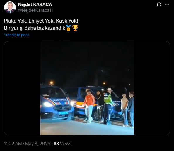 İl Jandarma Komutanı böyle paylaştı: "Plaka yok, kask yok, ehliyet yok. Bir yarışı daha biz kazandık"