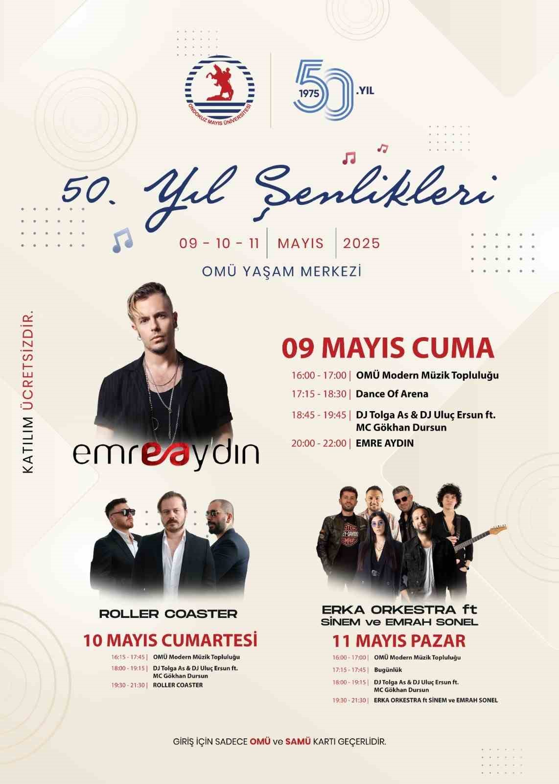 OMÜ’nün 50. Yıl Şenliği Emre Aydın konseri ile başlıyor
