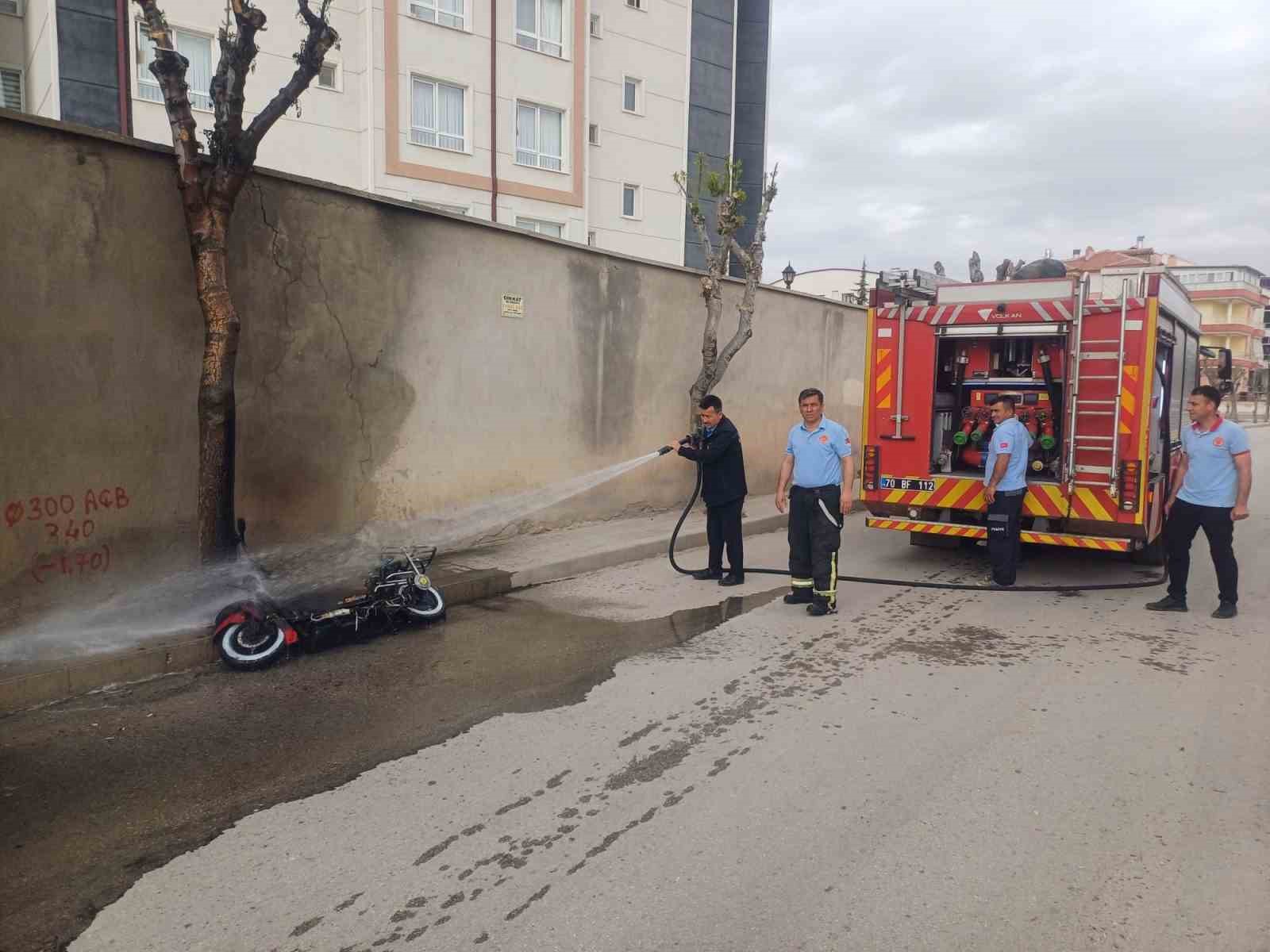 Karaman’da elektrikli bisiklet yangını