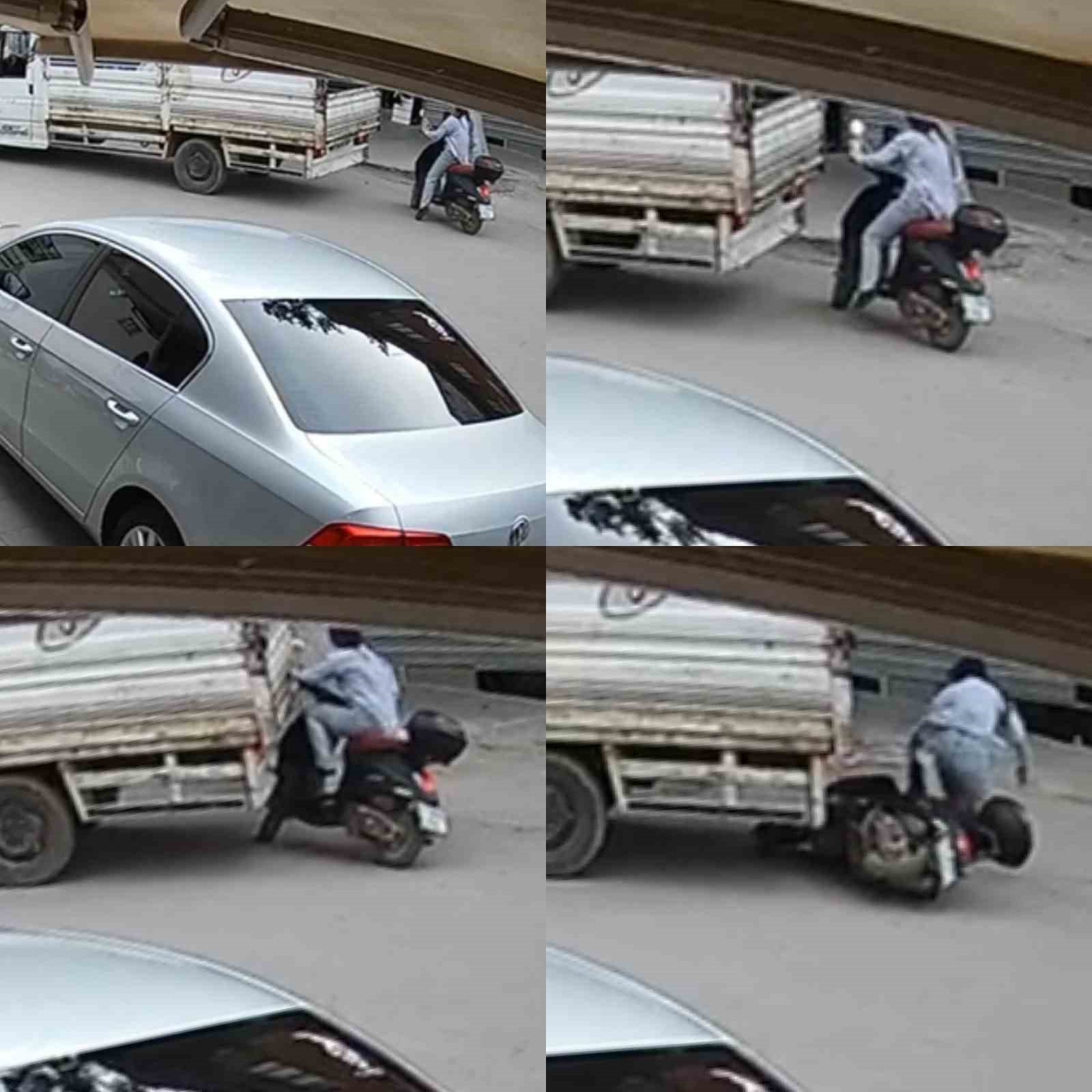 Kamyonun altında kalmaktan son anda kurtuldu: O anlar kamerada
