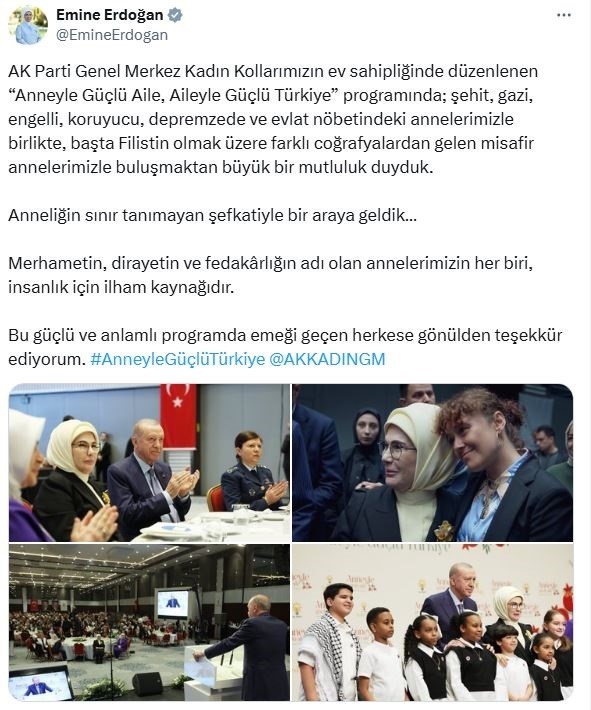 Emine Erdoğan’dan "Anneyle Güçlü Aile, Aileyle Güçlü Türkiye" programına ilişkin paylaşım
