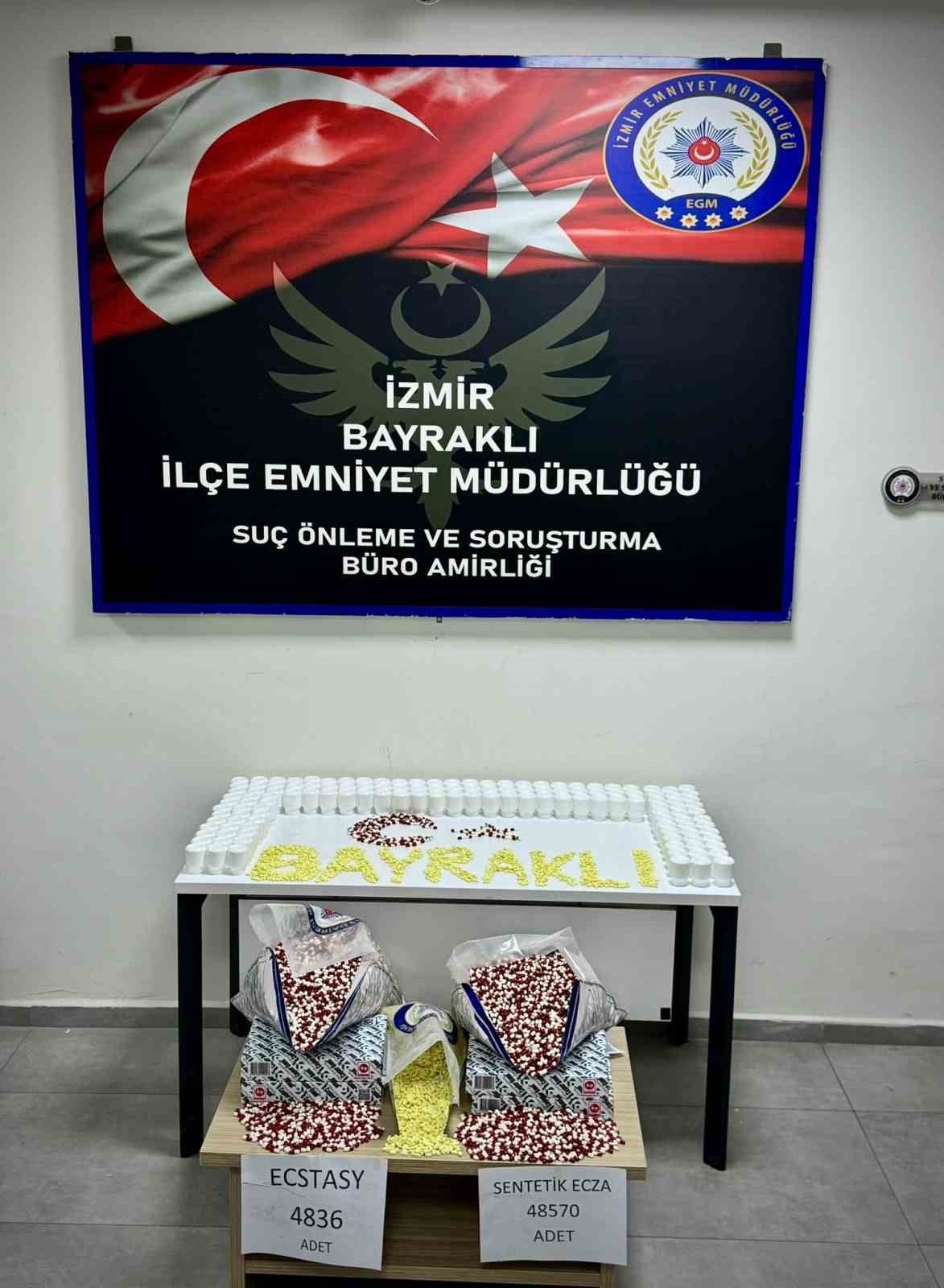 Bayraklı’da binlerce uyuşturucu hap ele geçirildi