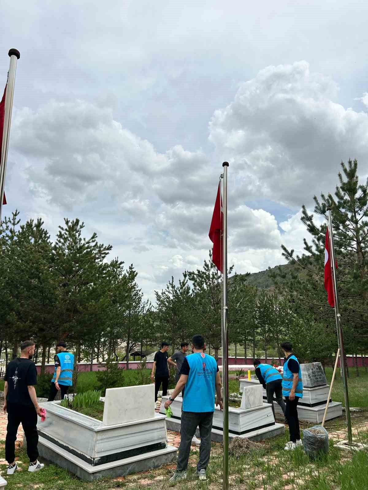 Üniversiteli öğrenciler Alucra Şehitliği’nde çevre düzenleme çalışması yaptı
