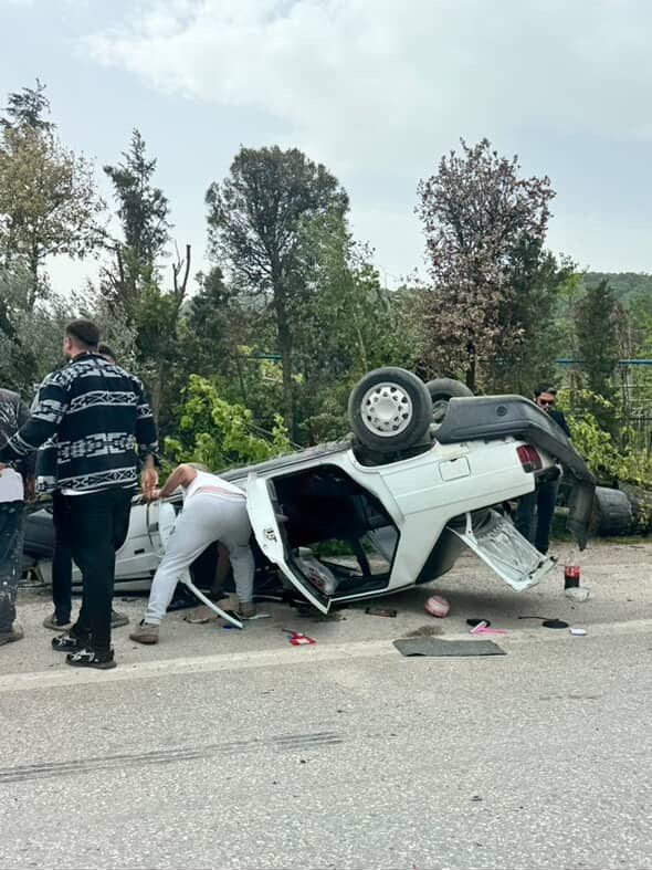 Sakarya&rsquo;da fidanlıktaki ağa&ccedil;lı saksılara &ccedil;arpan otomobil ters d&ouml;nd&uuml;: 1 yaralı
