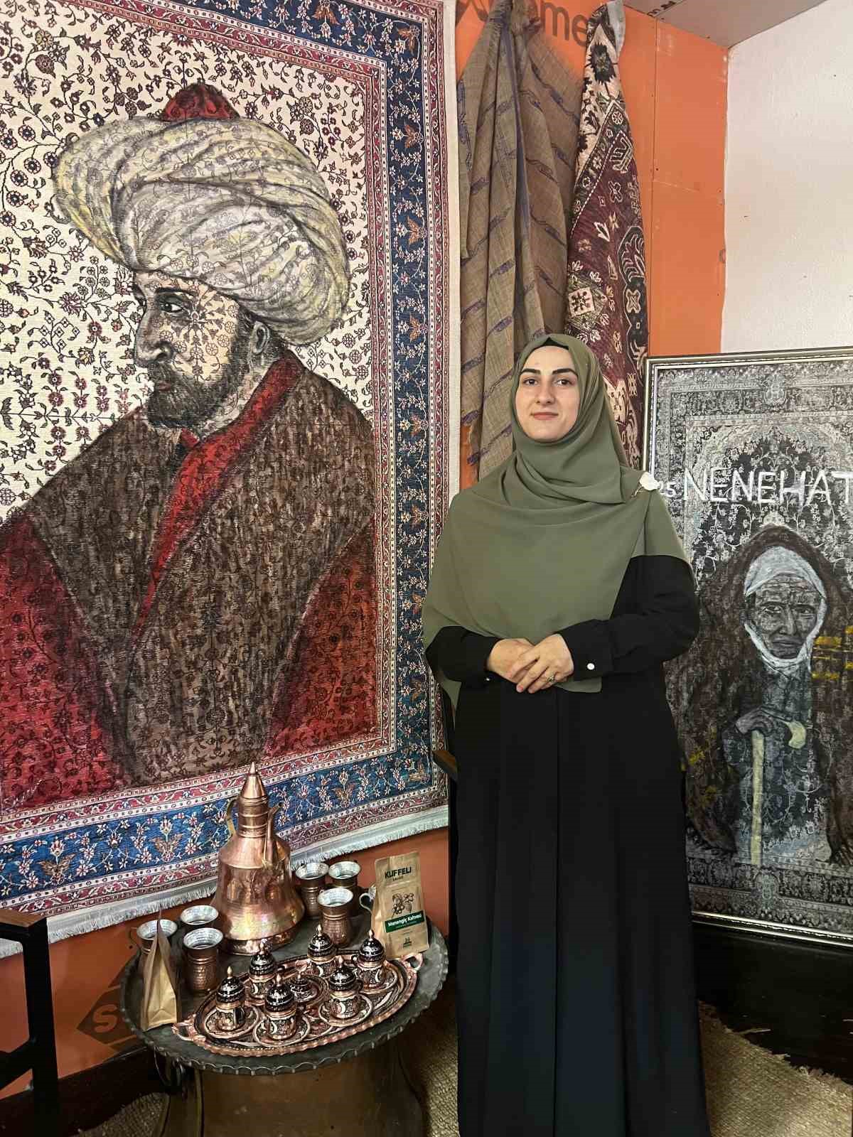 Halıların &uuml;zerine tarihi şahsiyetleri &ccedil;iziyor
