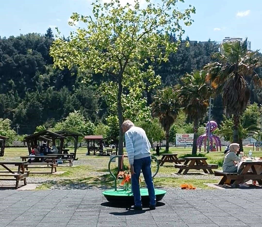 Köpeğin park keyfi görenlere tebessüm ettirdi