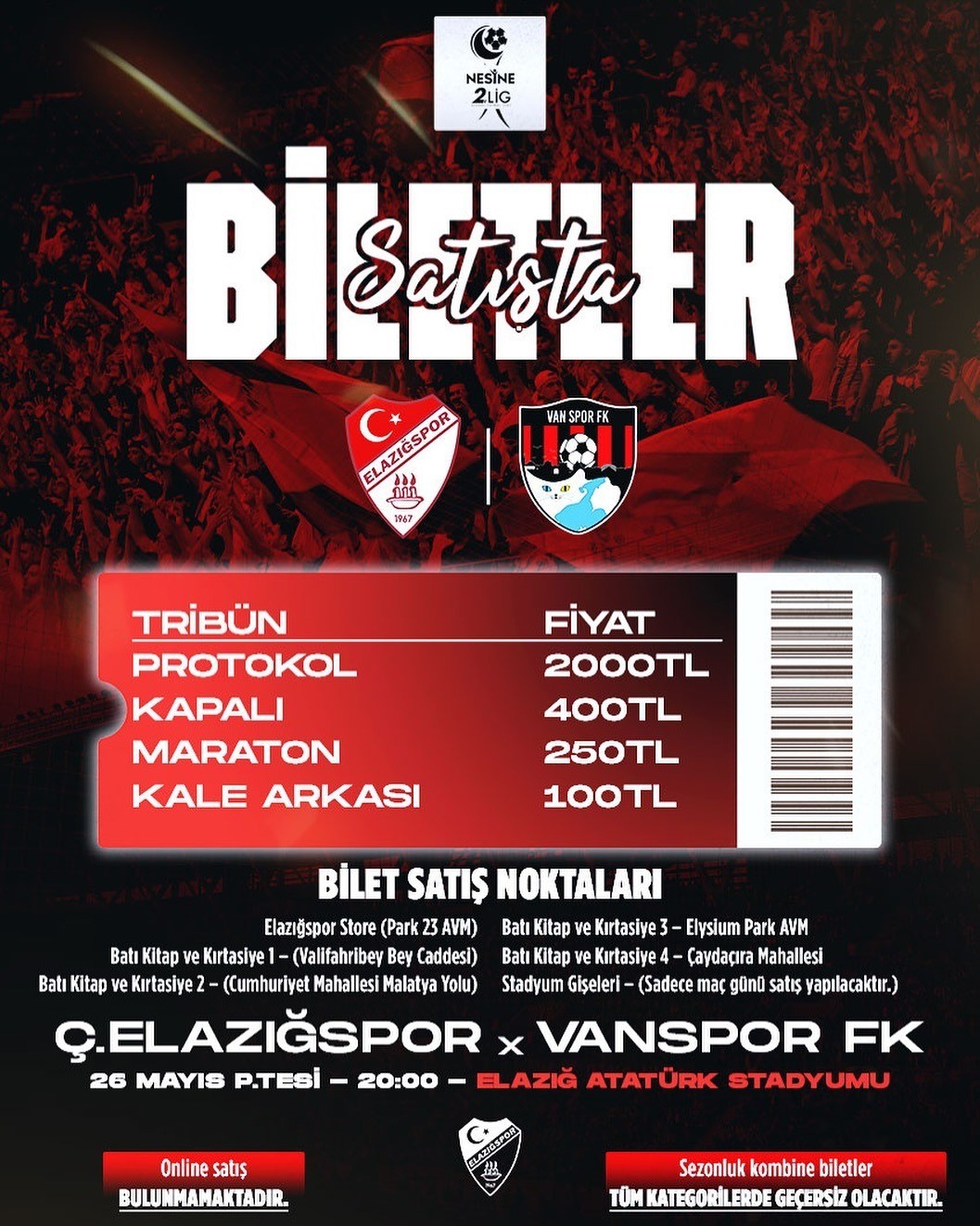 Elazığspor - Vanspor FK rövanş maçı biletleri satışta