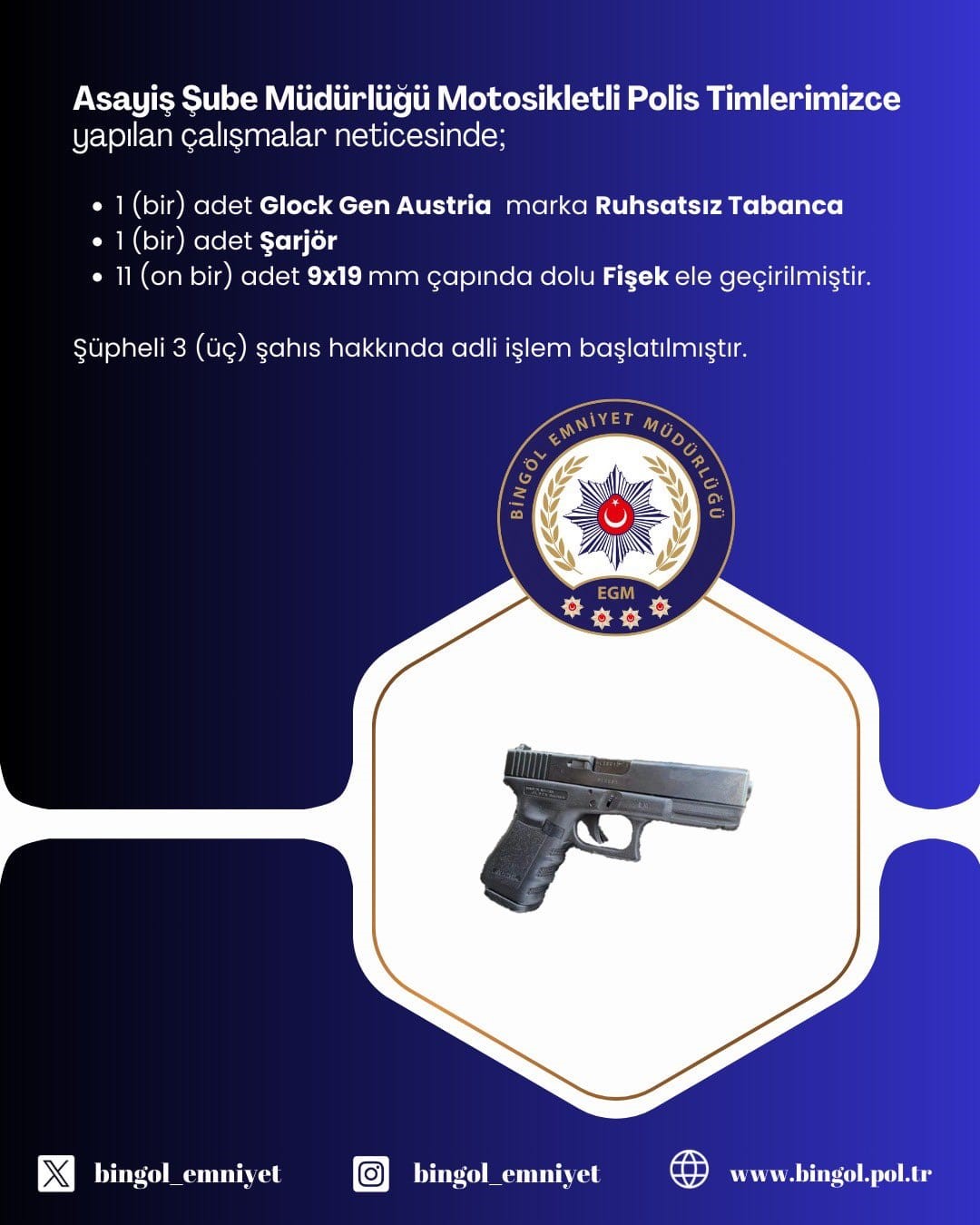 Bingöl’de ruhsatsız silah operasyonu: 3 kişi yakalandı