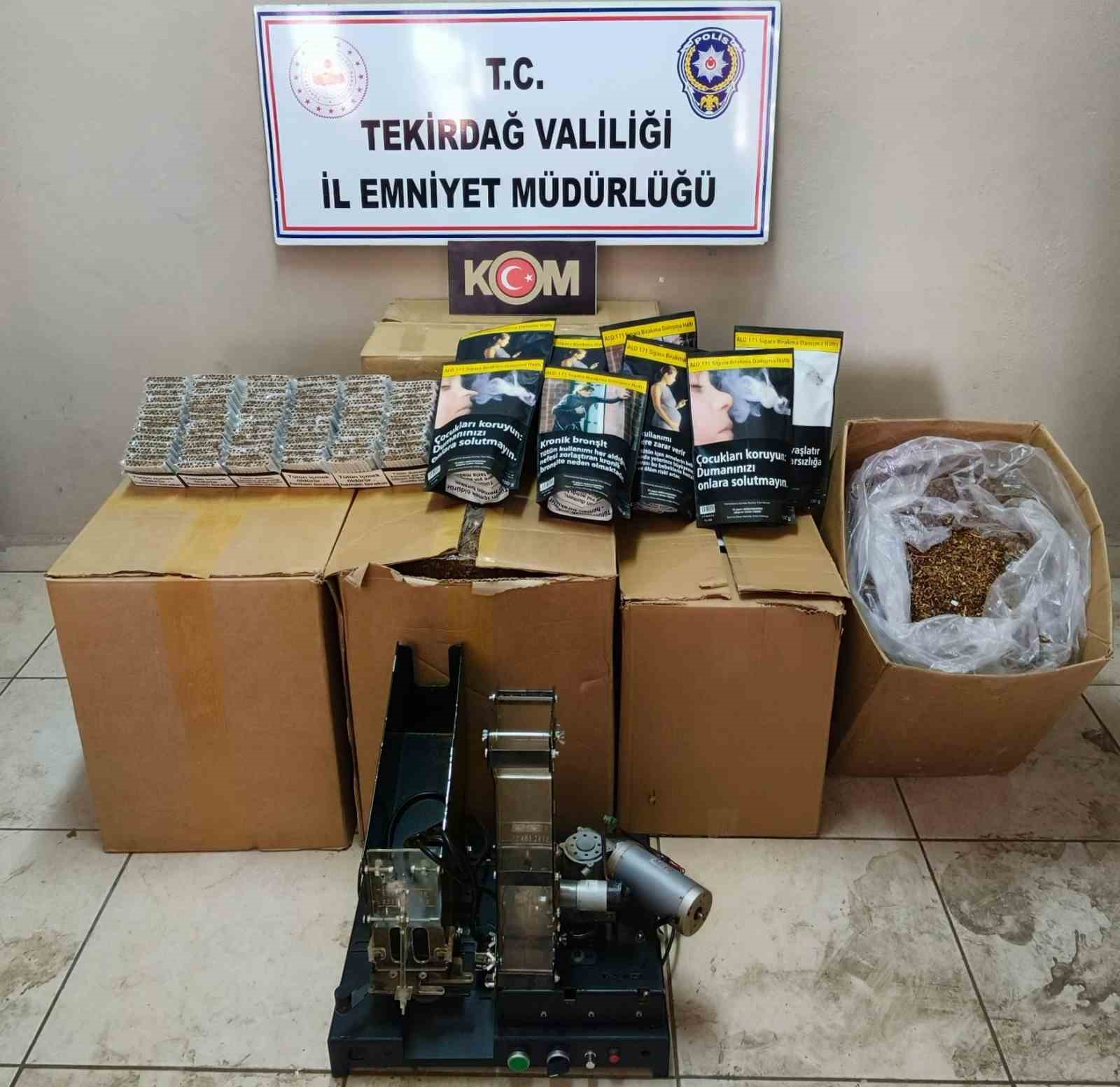 Tekirdağ’da yarım ton tütün ve binlerce makaron ele geçirildi