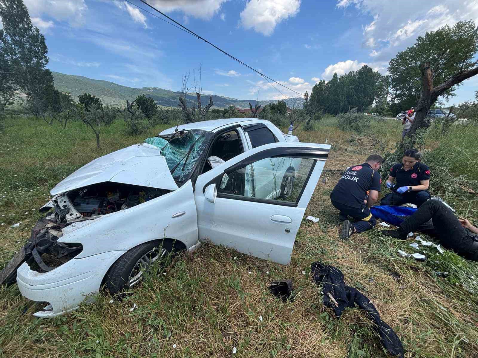 Otomobil zeytinliğe u&ccedil;tu
